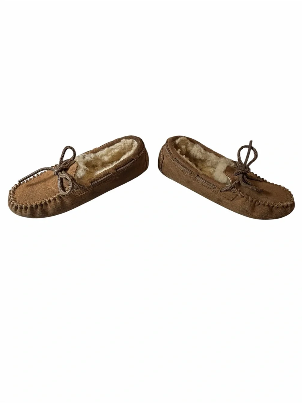 UGG Chestnut Suede Shearling-Lined Kids Moccasins